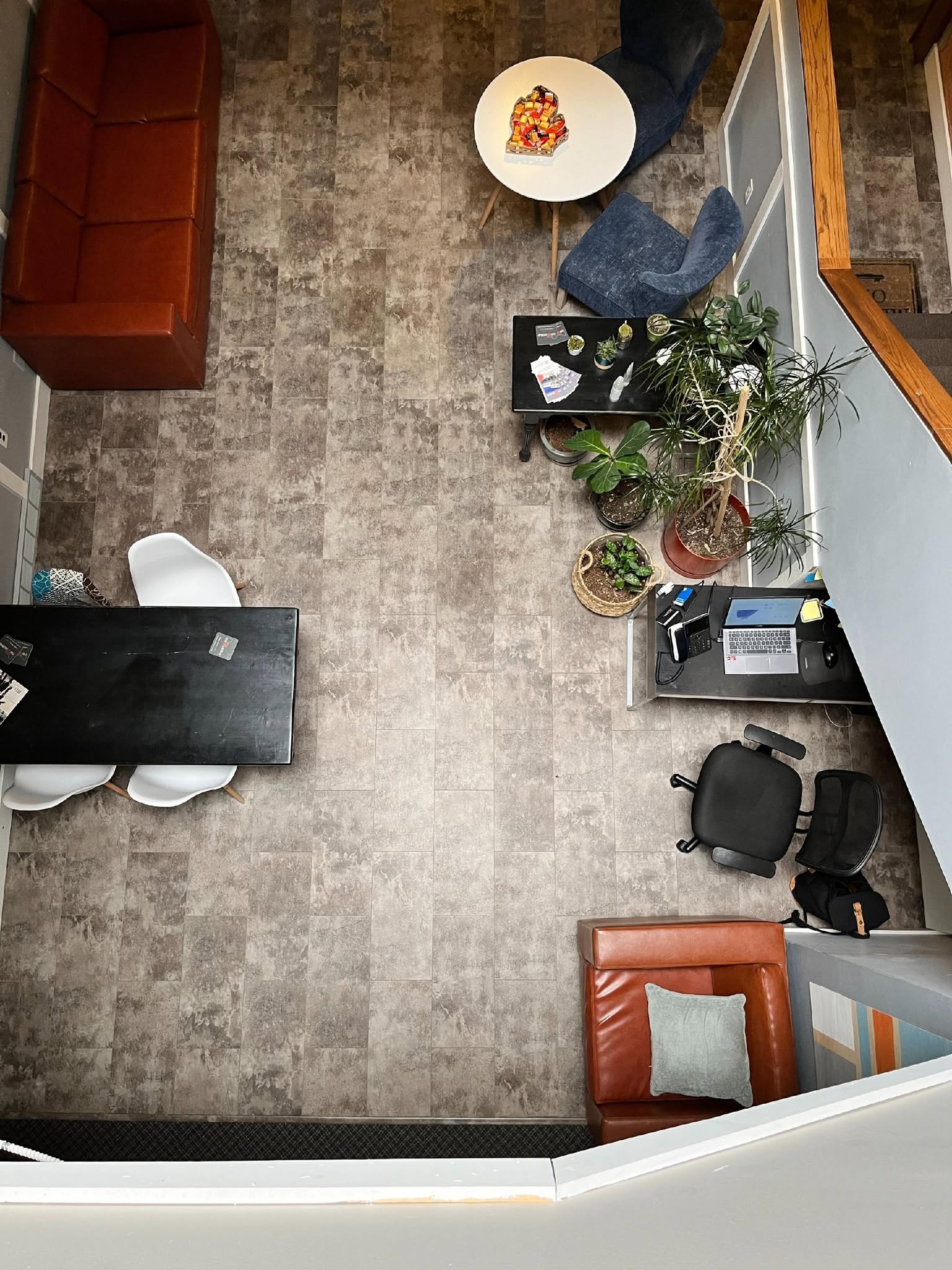 Aerial view of the lobby from the upper floor